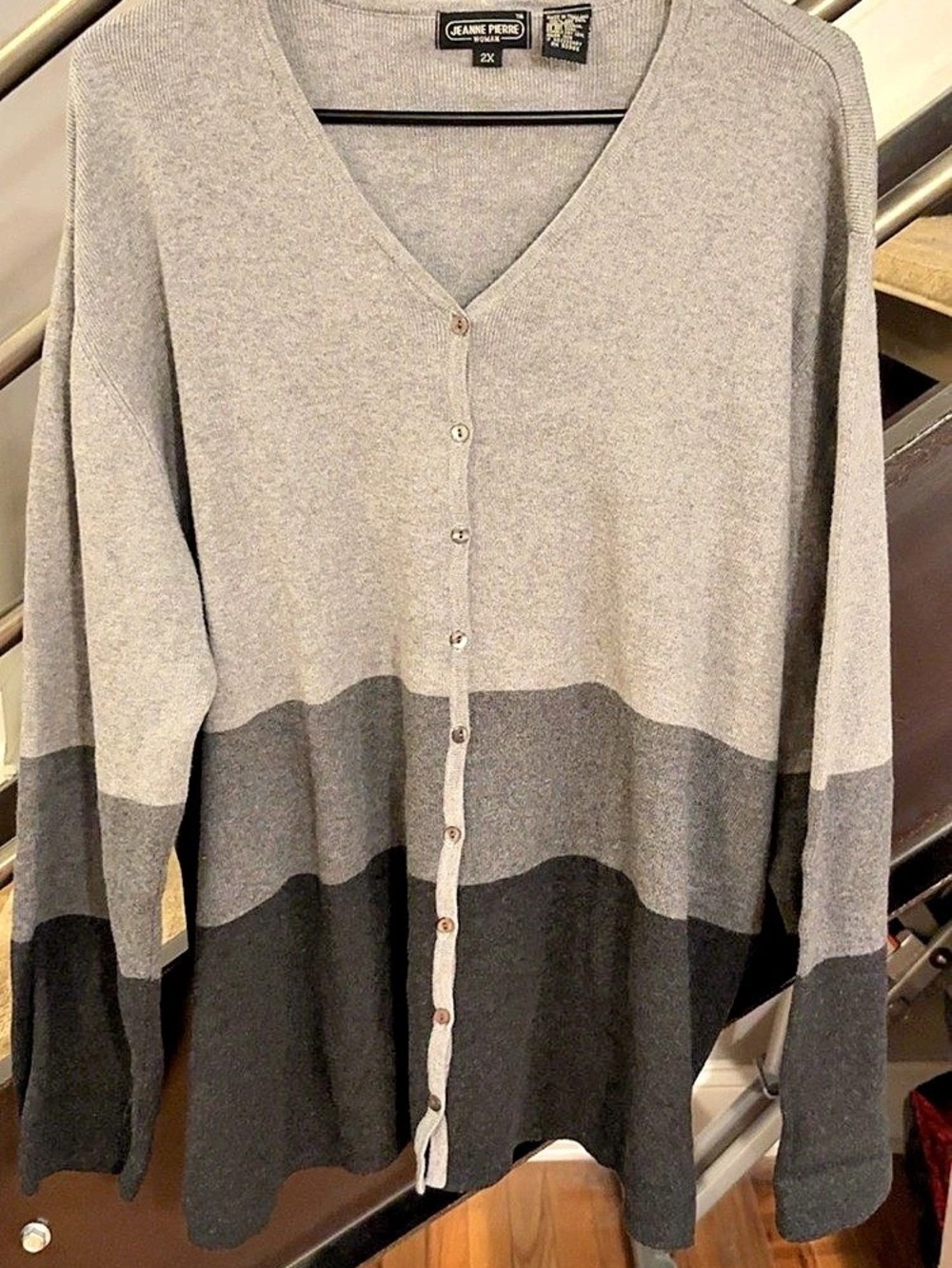 Jeanne Pierre | Cotton Color Block Cardigan Gray | 2X